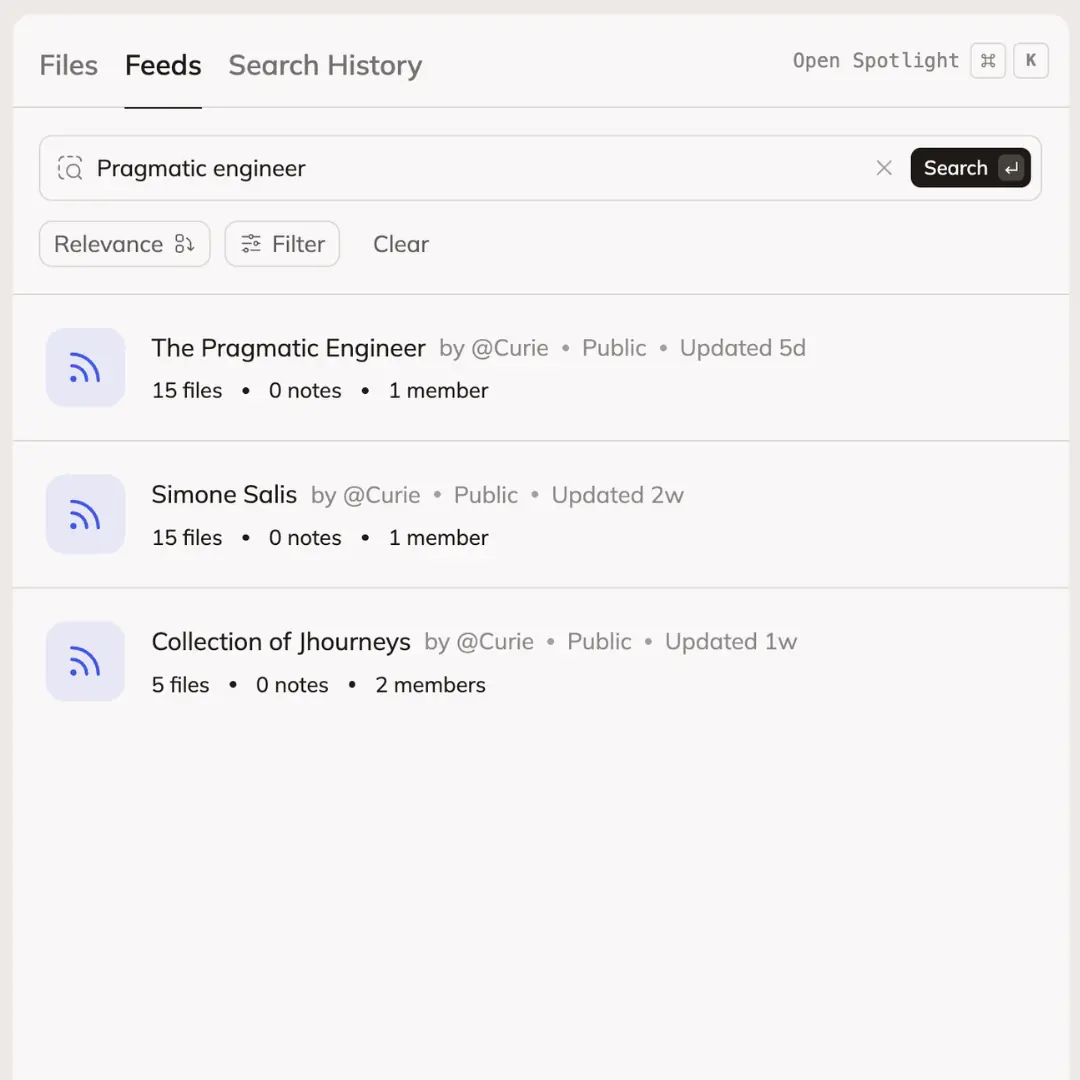RSS feeds feature